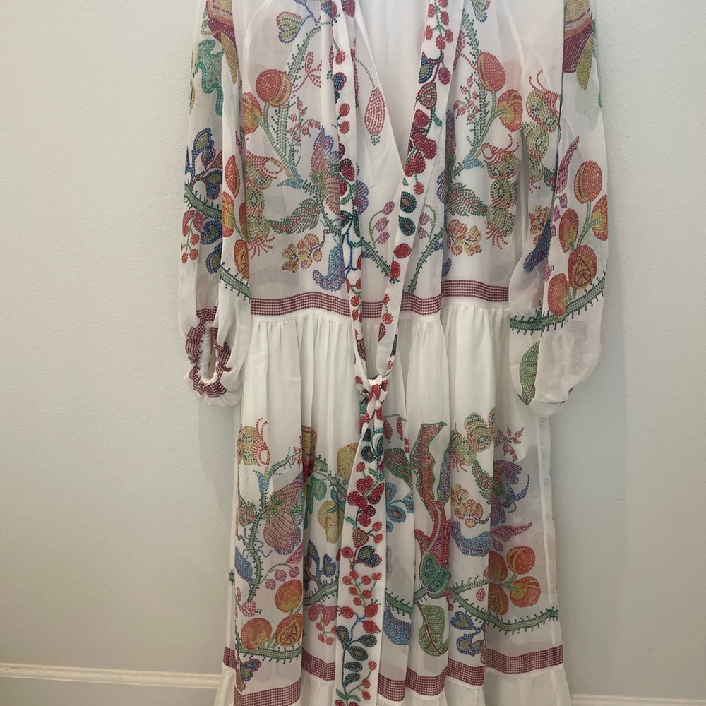LA DoubleJ White Maxi Dress with Multicolor Floral Print kaftan S